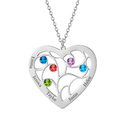 Customized Birthstone Heart Necklace: Engraved with Up to Five Names