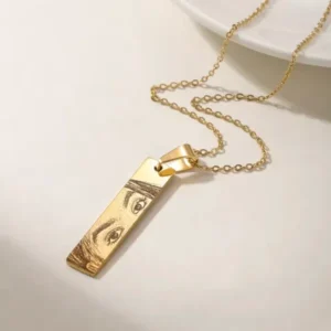 Custom eye photo engraved on bar gold necklace pendant