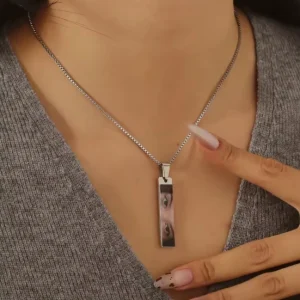 personalized color eye necklace silver variant on model