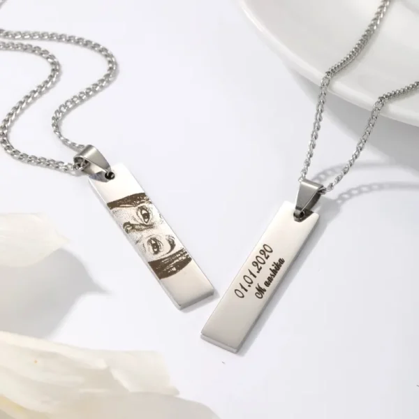 personlized eye necklace for couple with back-engraved text