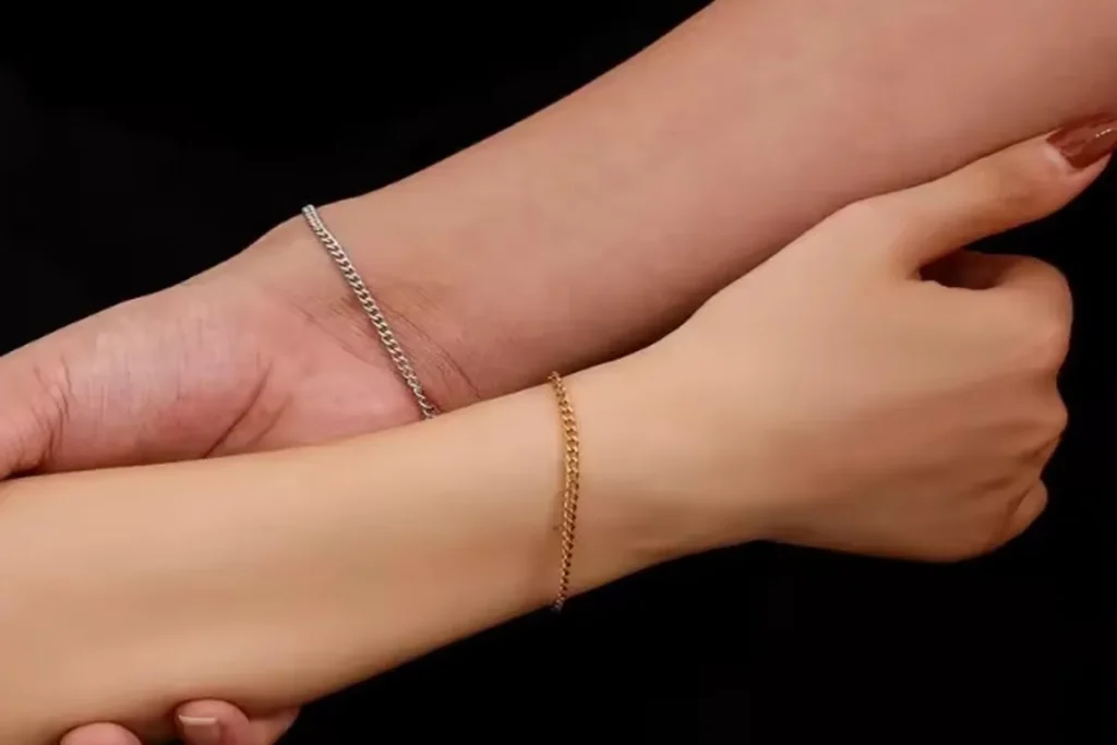 close-up of welded permanent jewelry bracelets