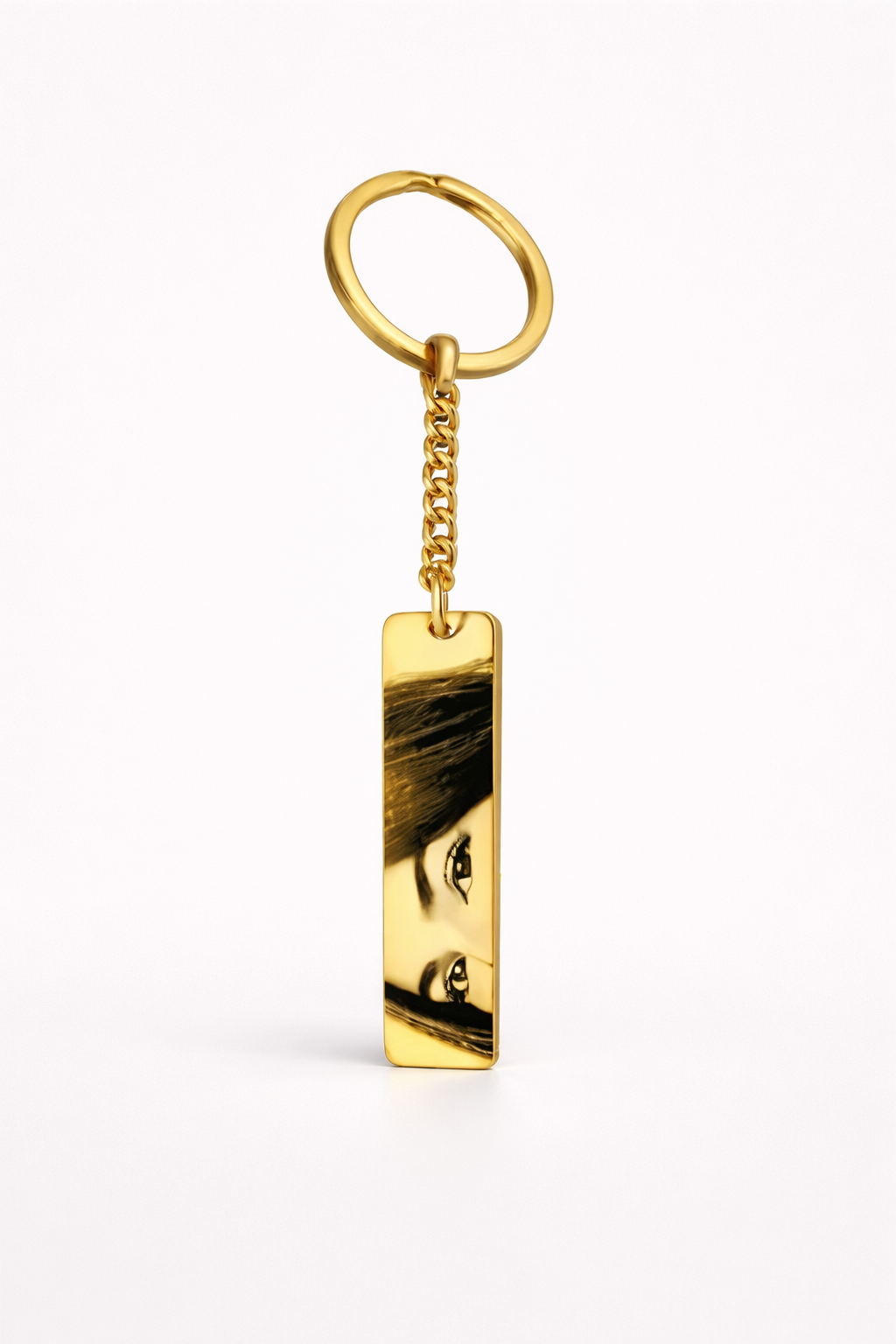 Custom engraved eye keychain on gold, personalized meaningful gift for him