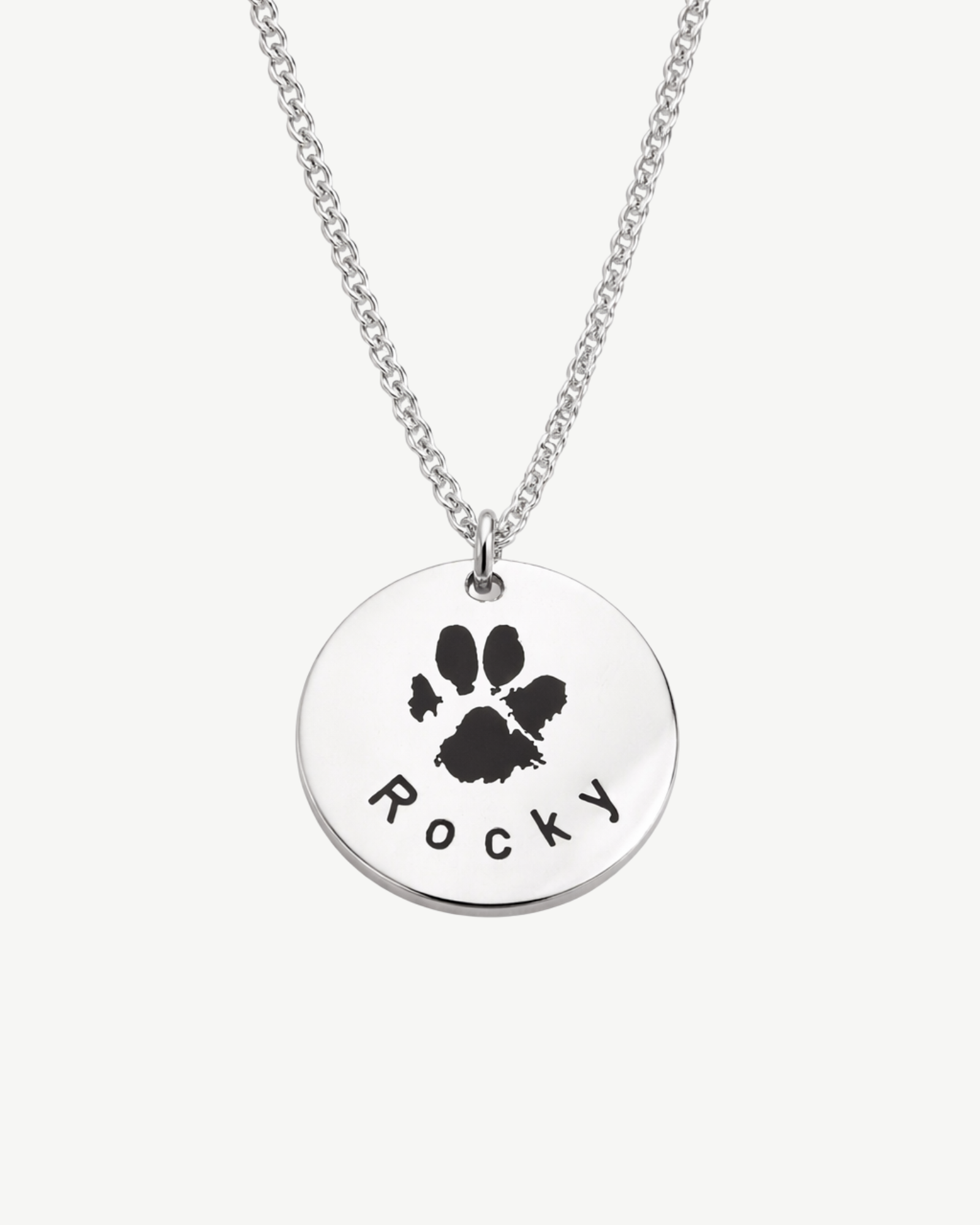 Custom Pet Paw Print Necklace – silver Plated, Engraved with Your Pet’s Actual Paw