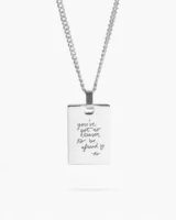 A sleek sterling silver necklace with a beautifully engraved handwritten message, offering a timeless and personal touch