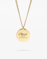 Custom Necklace with Personalized Text:A custom gold necklace with personalized text engraved, making it a timeless and meaningful accessory."