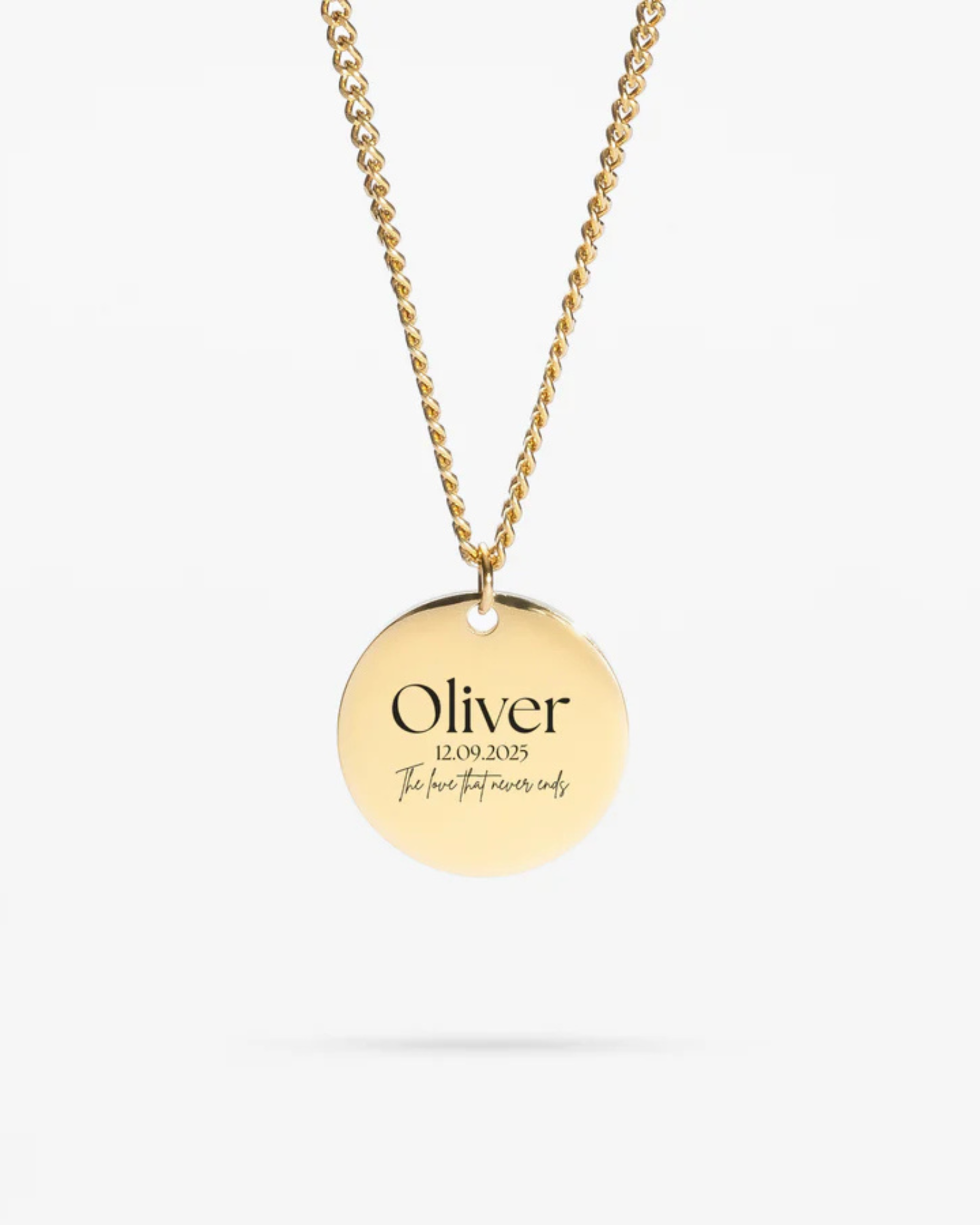 Custom Necklace with Personalized Text:A custom gold necklace with personalized text engraved, making it a timeless and meaningful accessory."