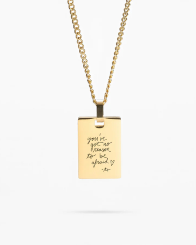 Custom Necklace Handwriting: A custom gold necklace with elegant handwriting engraving, creating a personalized and meaningful piece of jewelry.