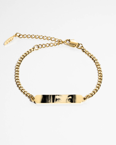 Gold personalized eye photo bracelet with engraved eye image
