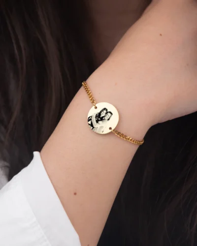 Engraved Portrait Bracelet for Mom: Silver engraved portrait bracelet for mom with detailed photo engraving