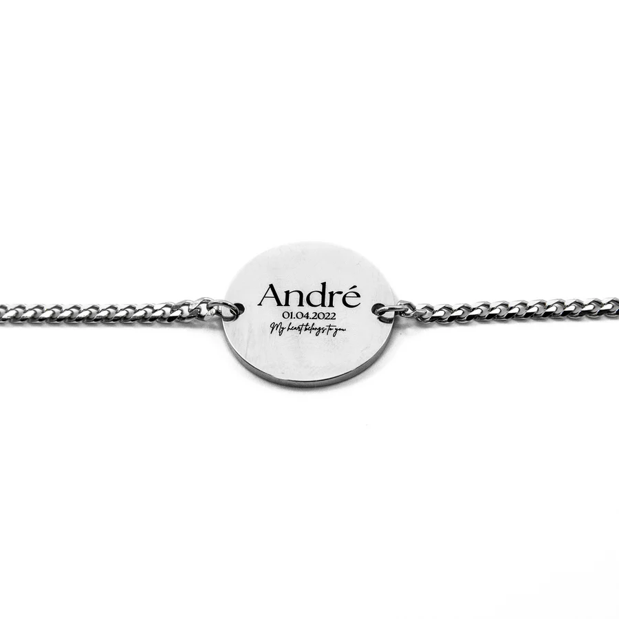 silver custom engraved text bracelet with personalized message