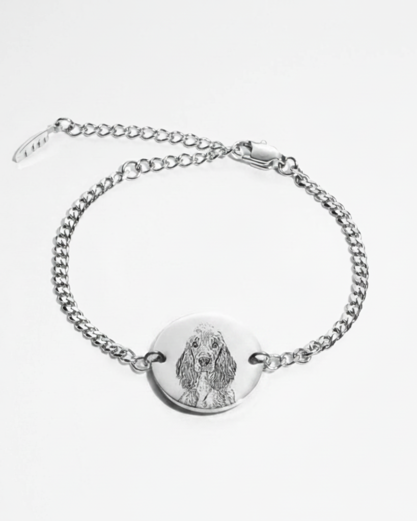 Custom Engraved Pet Portrait Bracelet in silver