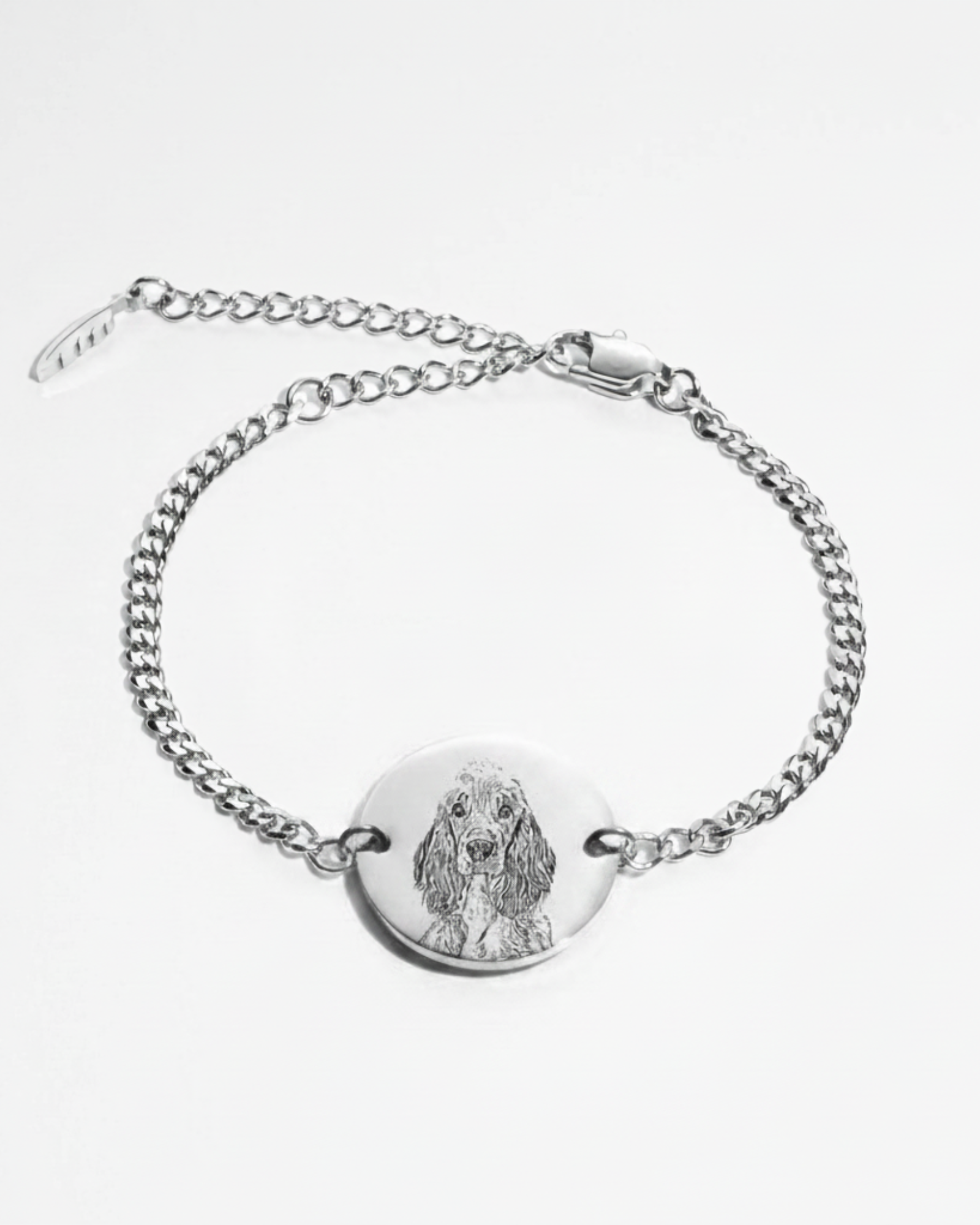 Custom Engraved Pet Portrait Bracelet in silver