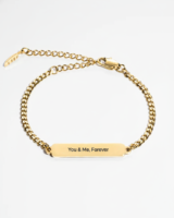 Gold custom message engraved bracelet with personalized text