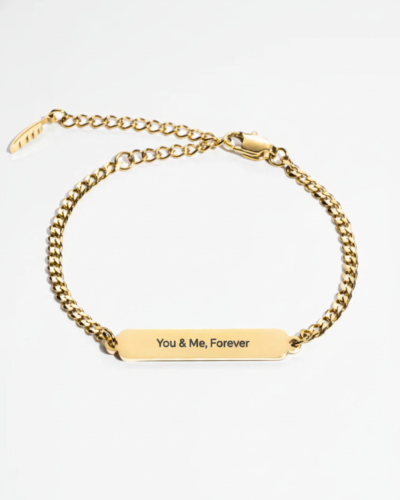 Gold custom message engraved bracelet with personalized text