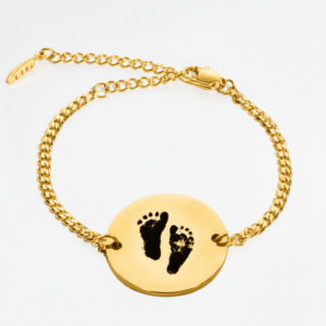 Gold custom baby footprint bracelet with engraved footprint