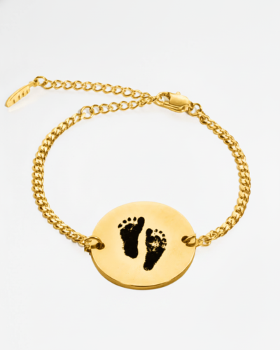 Gold custom baby footprint bracelet with engraved footprint