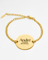 Gold custom engraved text bracelet with personalized message