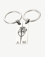 Personalized Split Heart Keychain Set with Initials for couples