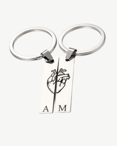 Personalized Split Heart Keychain Set with Initials for couples
