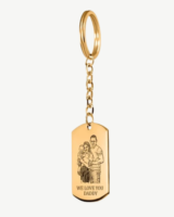 Gold custom family portrait tag keychain with engraved photo