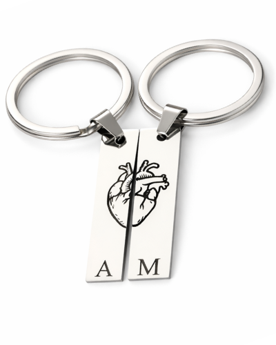 Personalized Split Heart Keychain Set with Initials