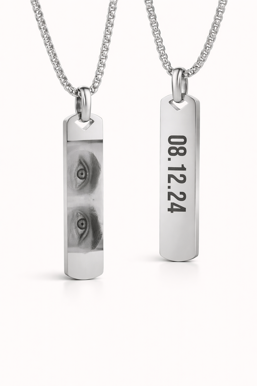 Personalized Eye Photo Necklace made from a real photo, custom keepsake jewelry with back engraving