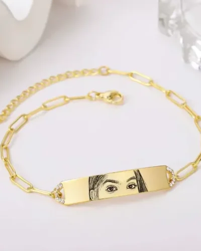 Custom Eye Photo Paperclip Bracelet with Zircon