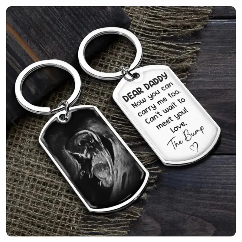 Engraved baby ultrasound keychain with custom photo in silver