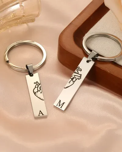 Personalized Split Heart Keychain Set with Initials