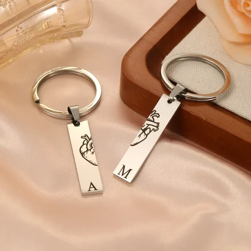 Personalized Split Heart Keychain Set with Initials perfect gift for lovers