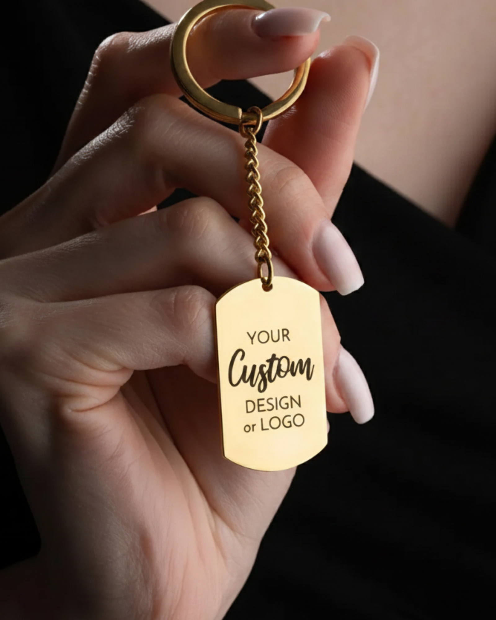 a model holding a custom logo business for businesses branding