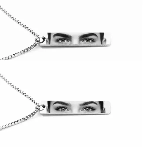 personalized eyes necklace set for couple with back-engraved text