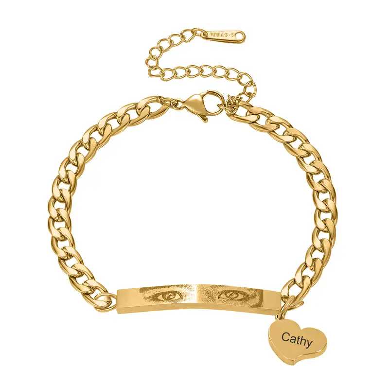 Custom Eye Bracelet with Heart Charm gold