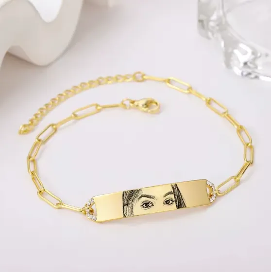 Custom Eye Photo Paperclip Bracelet with Zircon