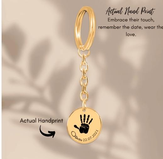 Personalized Handprint Coin Keychain gold