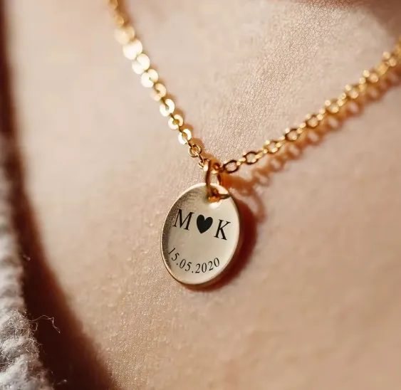 custom initial and date necklace gold