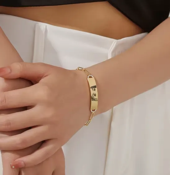 custom photo paperclip bracelet gold