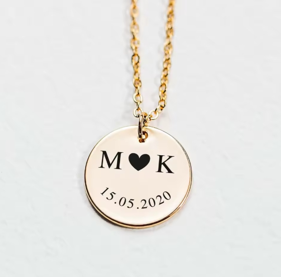 etched in time initials necklace gold