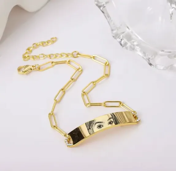 Custom Eye Photo Paperclip Bracelet with Zircon - Image 3