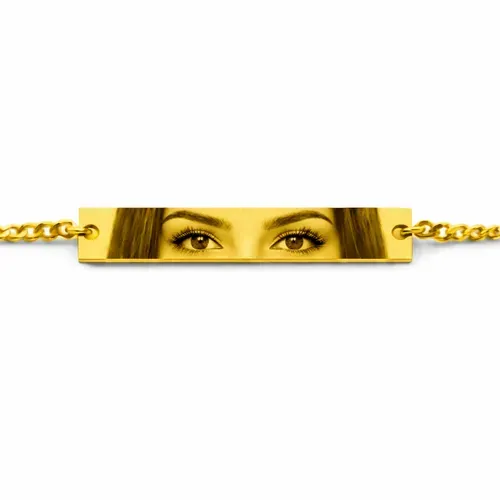 Custom engraved eye photo bracelet in gold