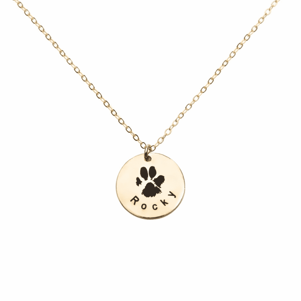 Custom Pet Paw Print Necklace – 18K Gold Plated, Engraved with Your Pet’s Actual Paw