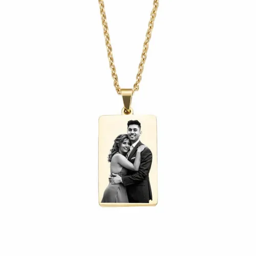 Personalized rectangular photo pendant necklace with custom engraved image